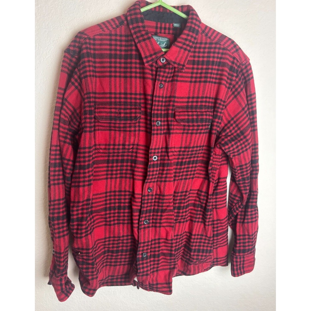 Woolrich Mens Plaid Heavy Flannel Button Down Shirt Red Size XL Long Sleeve